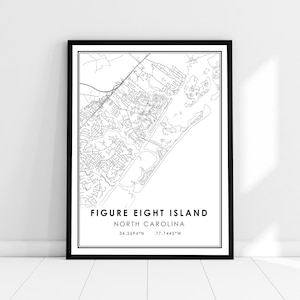 Figure Eight Island map print poster canvas | North Carolina map print poster canvas | Figure Eight Island city map print poster canvas