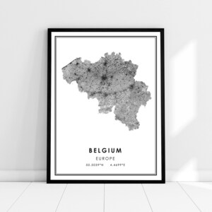Belgique carte du pays imprimer poster toile | Belgique Feuille de route du pays imprimer poster canvas