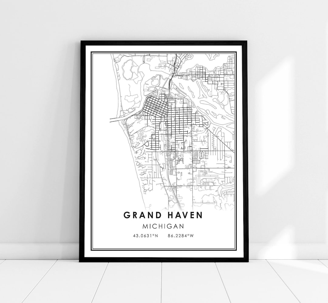 Grand Haven Map Print Poster Canvas Michigan Map Print Poster Canvas