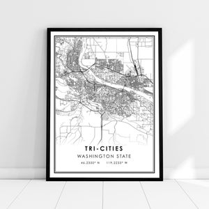 Tri Cities map print poster canvas | Washington State map print poster canvas | Tri Cities city map print poster canvas