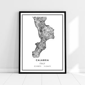 Calabria map print poster canvas | Italy map print poster canvas | Calabria city map print poster canvas