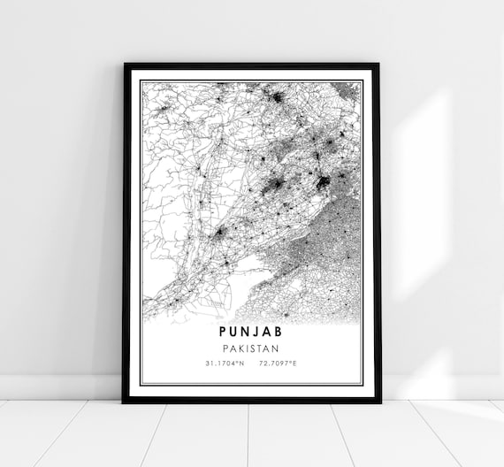 Punjab map print poster canvas | Pakistan map print poster canvas | Punjab city map print poster canvas