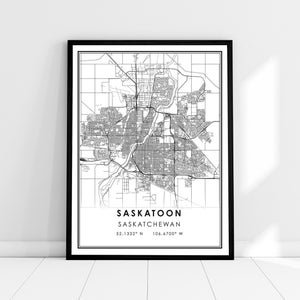 Carte de Saskatoon imprimer une affiche sur toile | Carte de la Saskatchewan imprimer une toile d’affiche | Carte de la ville de Saskatoon imprimer la toile de l’affiche