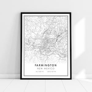 Farmington map print poster canvas | New Mexico map print poster canvas | Farmington city map print poster canvas