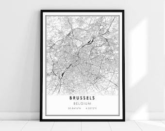 Brussels map print poster canvas | Belgium map print poster canvas | Brussels city map print poster canvas