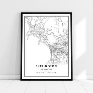 Burlington map print poster canvas | Vermont map print poster canvas | Burlington city map print poster canvas