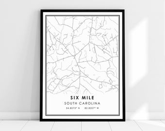Six Mile South Carolina map print poster canvas | Six Mile city map print poster canvas
