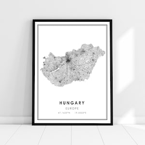 Carte de la Hongrie imprimer poster canvas | Hongrie Feuille de route du pays imprimer poster canvas