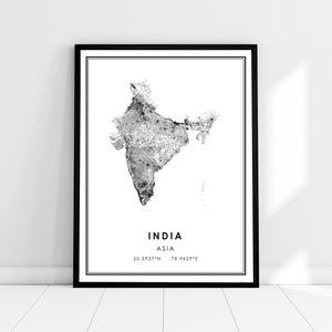 Carte de l’Inde imprimer poster canvas | Toile d’affiche imprimée de la feuille de route de l’Inde