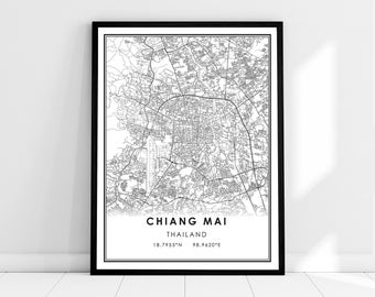 Chiang Mai map print poster canvas | Thailand map print poster canvas | Chiang Mai city map print poster canvas