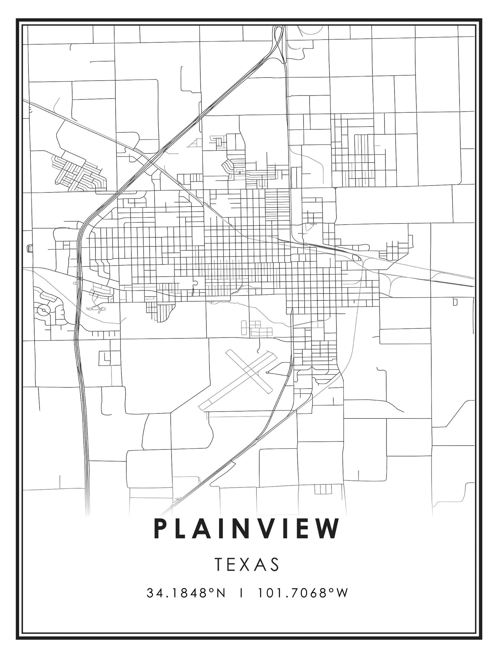 Plainview map print poster canvas Plainview Texas city map Etsy
