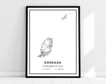Grenada map print poster canvas | Caribbean map print poster canvas | Grenada city map print poster canvas