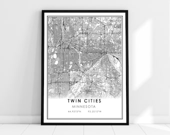 Twin Cities map print poster canvas | Twin Cities map print poster canvas | Minnesota Gift Map Wall Art