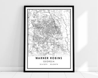 Warner Robins map print poster canvas | Georgia map print poster canvas | Warner Robins city map print poster canvas