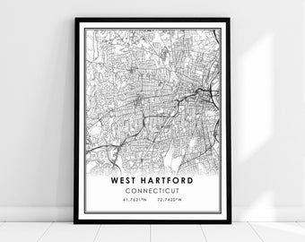 West Hartford Connecticu map print poster canvas | West Hartford city map print poster canvas