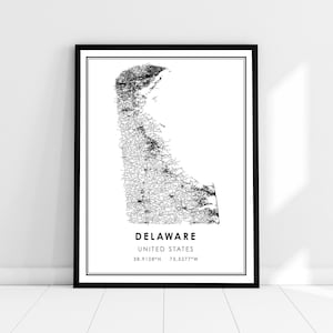 Delaware map print poster canvas | Delaware United States street map | Delaware road map print poster canvas