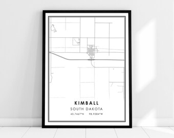 Kimball map print poster canvas | South Dakota map print poster canvas | Kimball city map print poster canvas