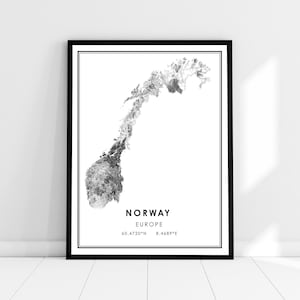 Carte du pays de Norvège imprimer poster canvas | Norvège Feuille de route du pays imprimer poster canvas