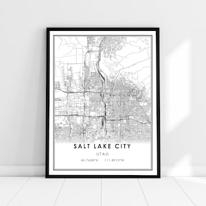 Salt Lake City map print poster canvas | Utan map print poster canvas | Salt Lake City road map print poster canvas