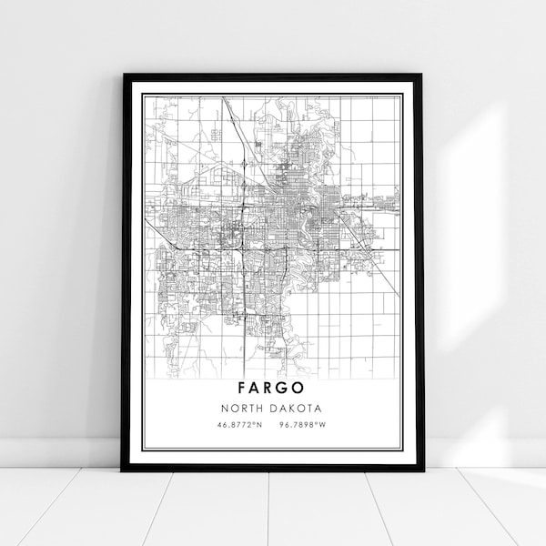 Fargo map print poster canvas | North Dakota map print poster canvas | Fargo city map print poster canvas