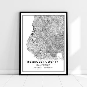 Carte du comté de Humboldt imprimer poster canvas | Carte de Californie imprimer poster canvas | Carte de la ville du comté de Humboldt imprimer une toile d’affiche