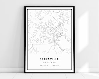 Sykesville Maryland map print poster canvas | Sykesville city map print poster canvas