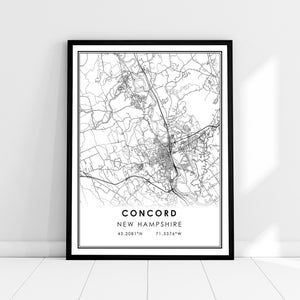 Concord map print poster canvas | New Hampshire map print poster canvas | Concord city map print poster canvas