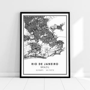 Lienzo de póster impreso con mapa de Río de Janeiro Brasil / lienzo de póster impreso con mapa de la ciudad de Río de Janeiro