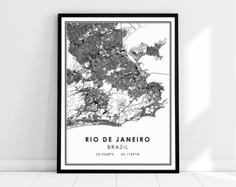 Rio de Janeiro Brazil City Map Poster | Minimalist Rio Map Art | Brazil Travel Gift | Black and White Map Print | Rio de Janeiro Canvas Art