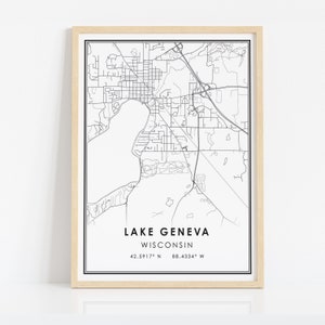 Lake Geneva Map Print Poster Canvas | Wisconsin Map Print Poster Canvas ...