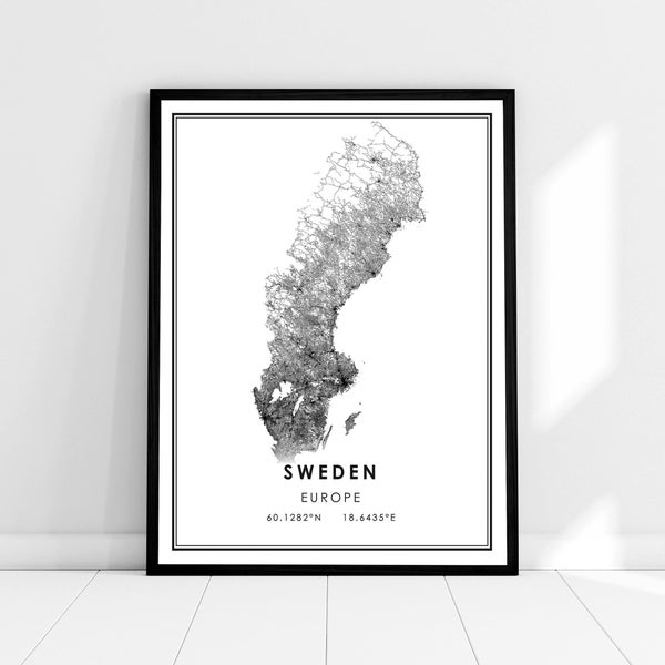 Sweden map print poster canvas | Europe map print poster canvas | Sweden road map print poster canvas