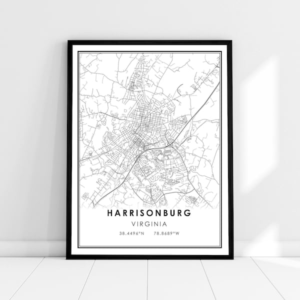 Harrisonburg map print poster canvas | Virginia map print poster canvas | Harrisonburg city map print poster canvas