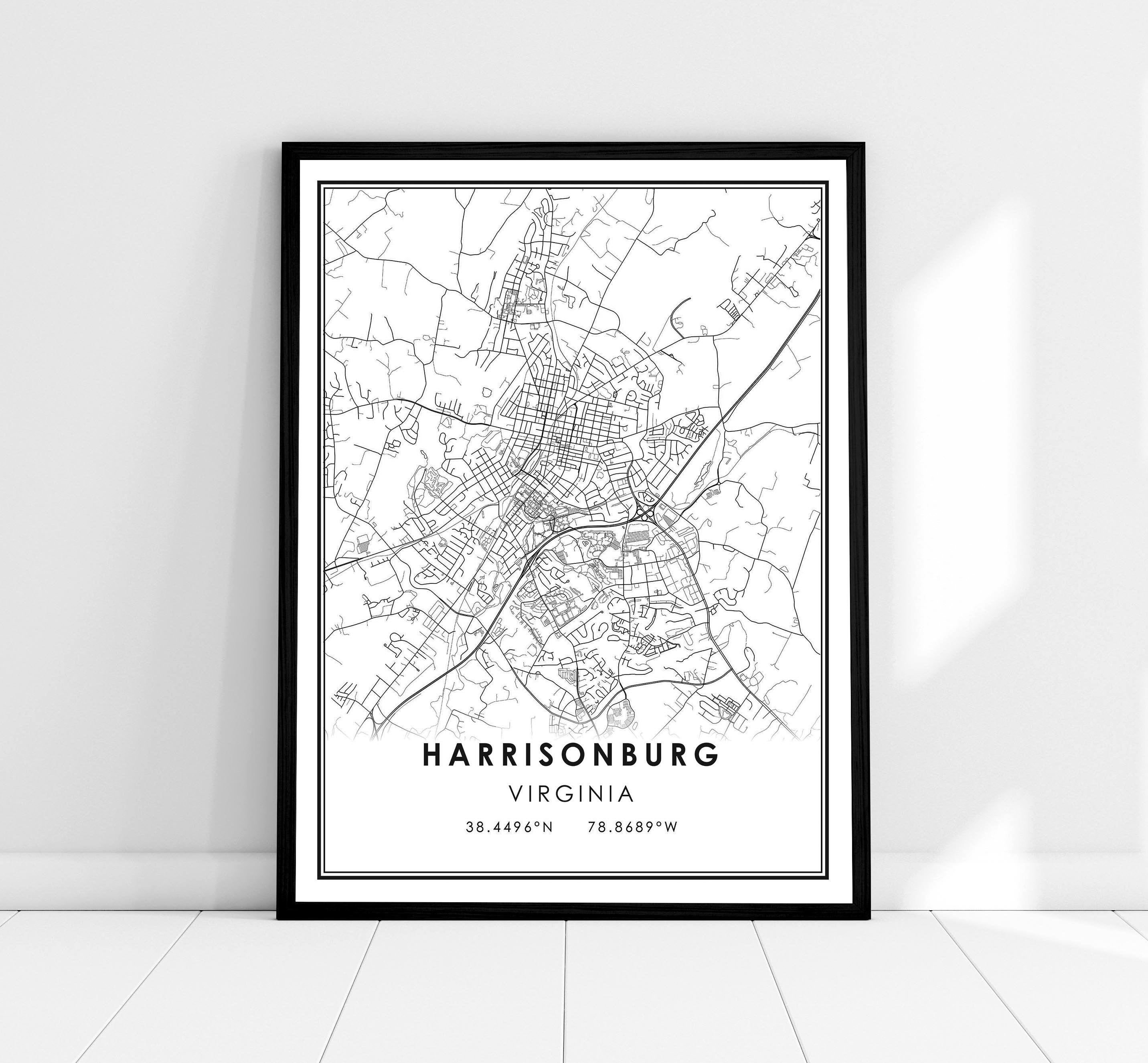 Harrisonburg map print poster canvas | Virginia map print poster canvas | Harrisonburg city map print poster canvas