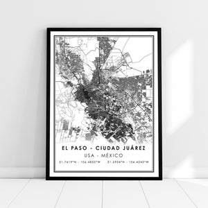 El Paso Ciudad Juarez map print poster canvas | US Mexico map print poster canvas | El Paso Ciudad Juarez city map print poster canvas