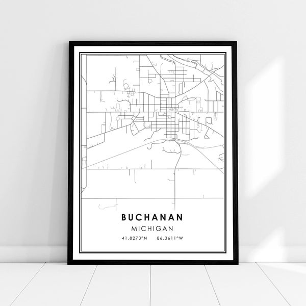Buchanan map print poster canvas | Buchanan Street map | Michigan city map print poster canvas