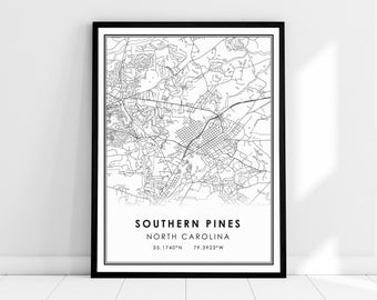 Southern Pines North Carolina map print poster canvas | Southern Pines city map print poster canvas