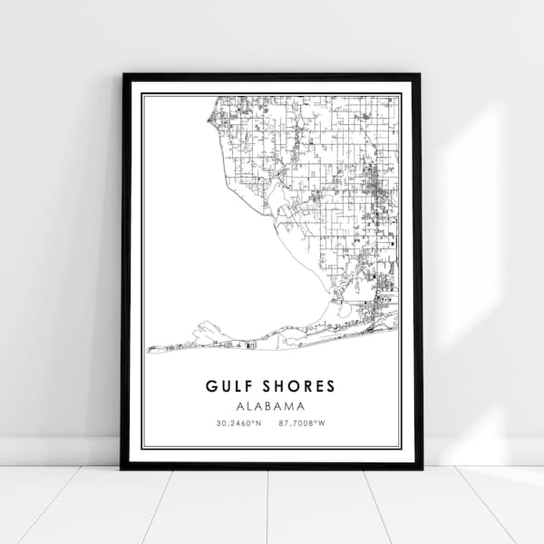 Gulf Shores map print poster canvas | Alabama map print poster canvas | Gulf Shores city map print poster canvas