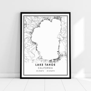 Lake Tahoe California map print poster canvas | California map print poster canvas | Lake Tahoe California city map print poster canvas