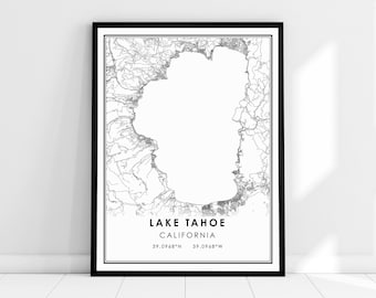 Lake Tahoe California map print poster canvas | California map print poster canvas | Lake Tahoe California city map print poster canvas