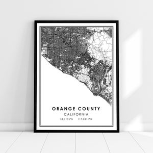 Carte du comté d’Orange imprimer la toile d’affiche | Carte de Californie imprimer poster canvas | Carte du comté d’Orange imprimer la toile de l’affiche