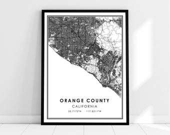 Orange County map print poster canvas | California map print poster canvas | Orange County map print poster canvas