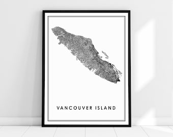 Carte de l’île de Vancouver imprimer poster canvas | Carte de l’île de Vancouver imprimer poster canvas | Carte de la ville de l’île de Vancouver imprimer une toile d’affiche