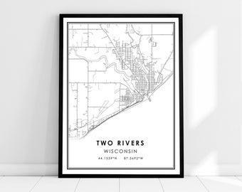 Two Rivers map print poster canvas | Wisconsin map print poster canvas | Two Rivers city map print poster canvas