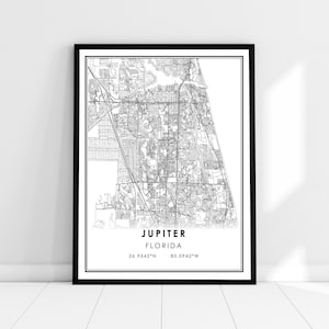 Carte jupiter imprimer poster toile | Carte de Floride imprimer poster canvas | Carte de la ville de Jupiter imprimer poster canvas