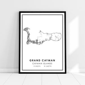 Carte Grand Cayman imprimer poster canvas | Carte des îles Caïmans imprimer poster canvas | Carte de la ville de Grand Cayman imprimer la toile de l’affiche