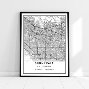 Sunnyvale map print poster canvas | California map print poster canvas | Sunnyvale city map print poster canvas