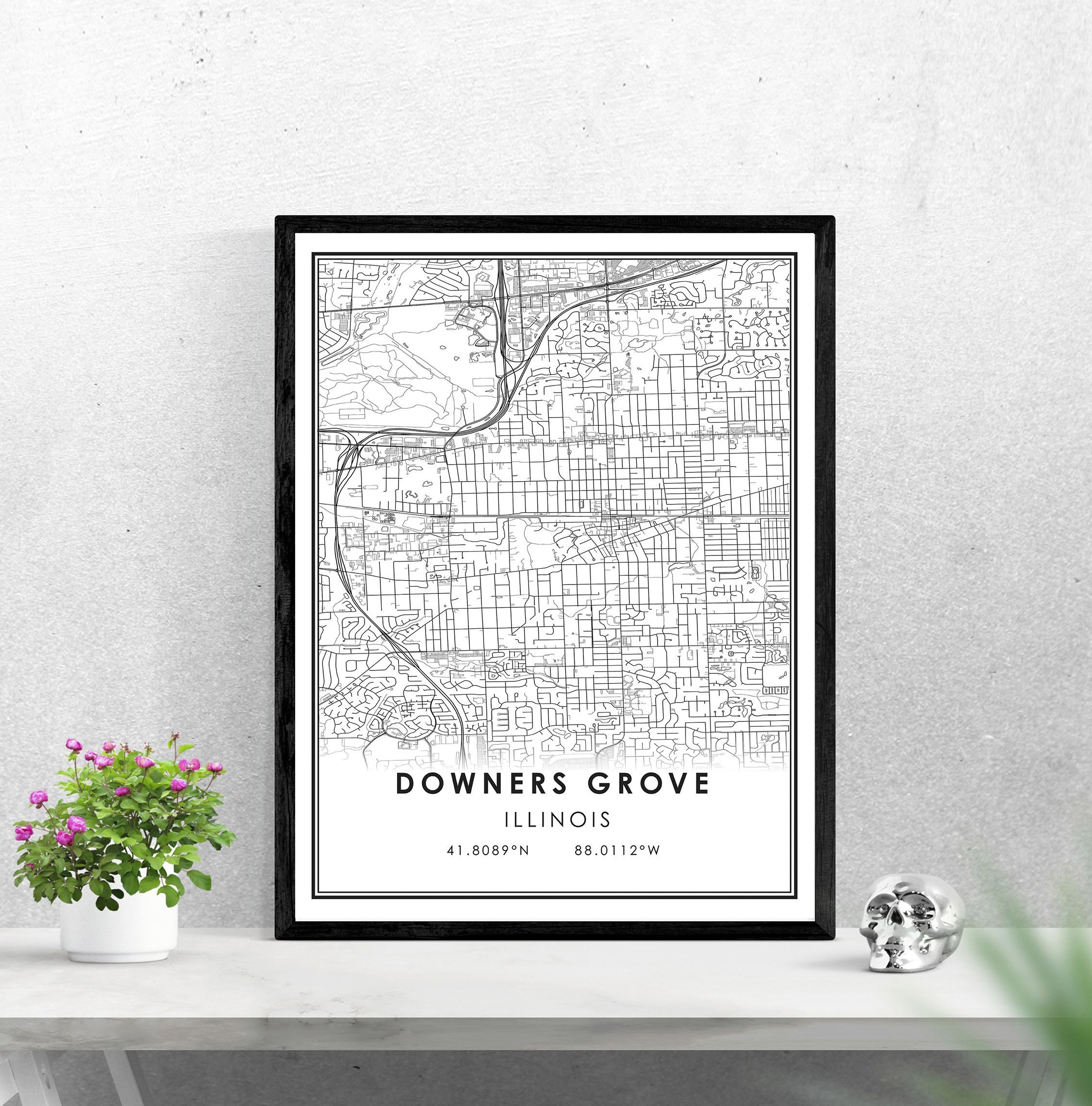 Downers Grove map print poster canvas Illinois Street map Etsy