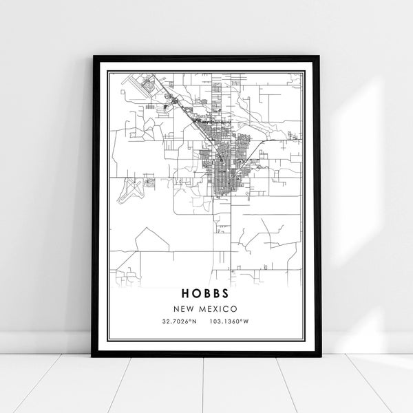 Hobbs map print poster canvas | New Mexico map print poster canvas | Hobbs city map print poster canvas