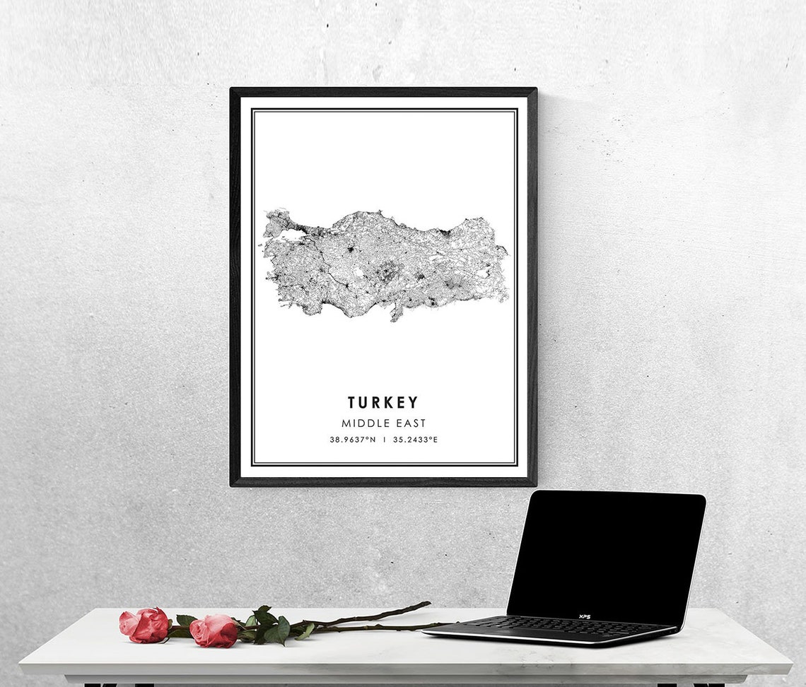 Turkey Country Map Print Poster Canvas Turkey Middle East | Etsy
