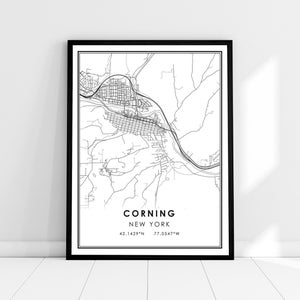 Corning carte imprimer poster toile | | d’impression d’affiche de carte de New York Corning carte de la ville imprimer poster canvas